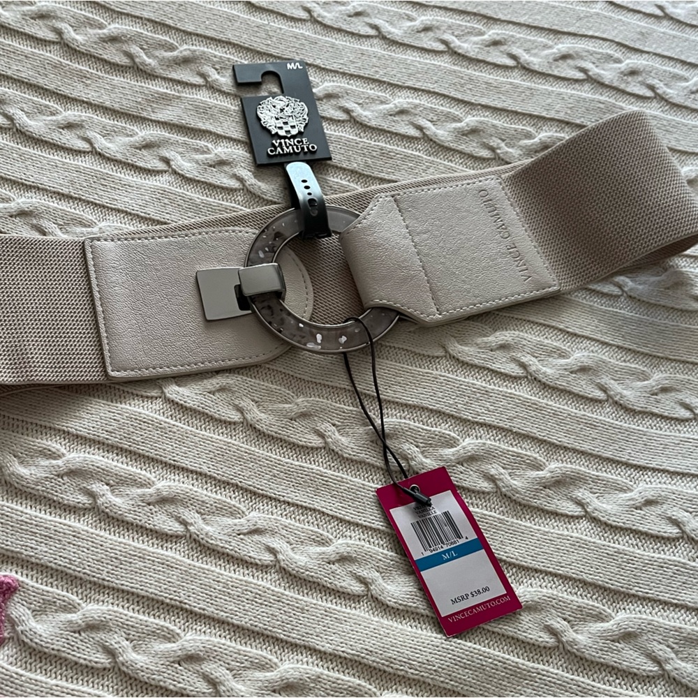 Vince Camuto Cream stretchy with leather straps belt